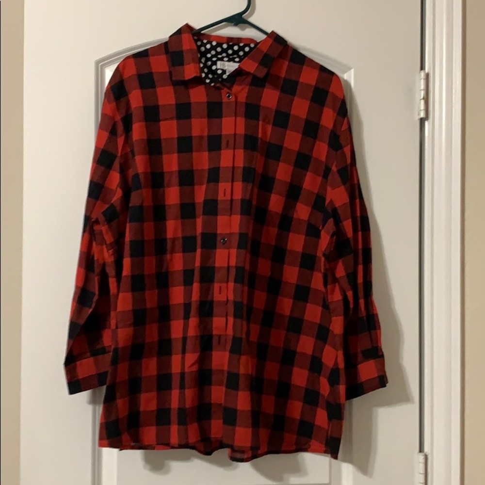 Buffalo Plaid Shirt With Polka Dot Details!